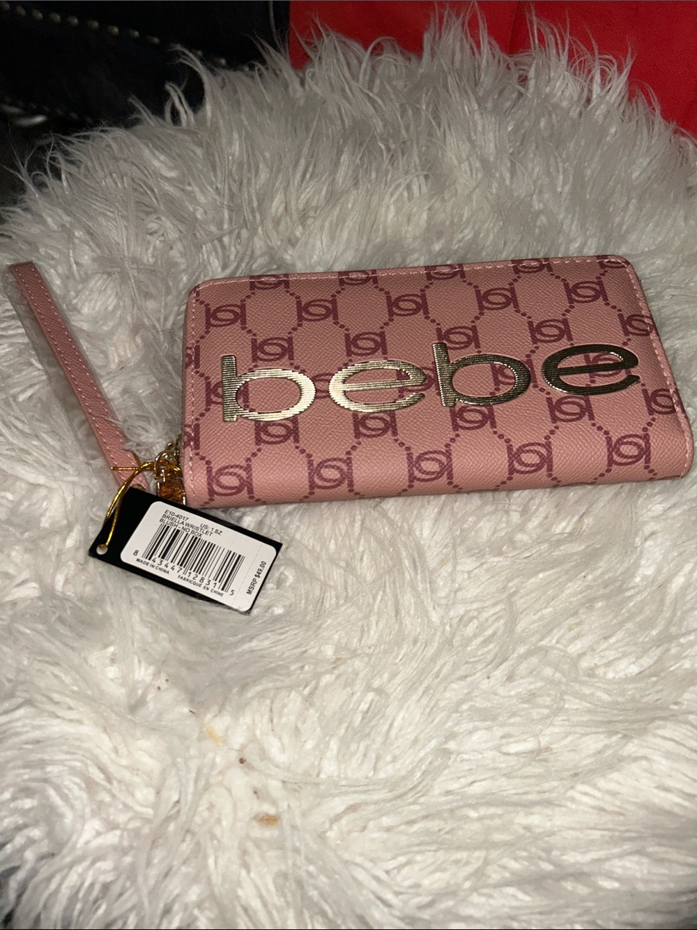bebe Pink Logo Zip-Around Wristlet Wallet
